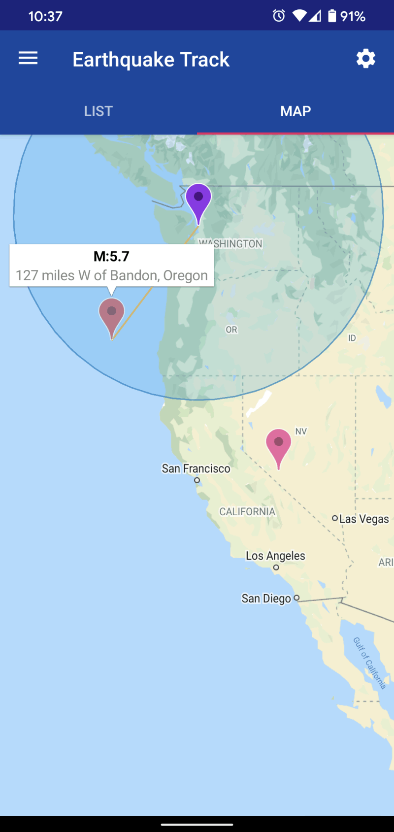 Earthquake tracker app